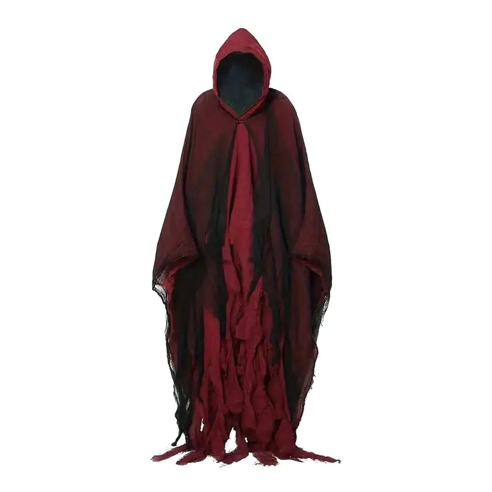 Costumi di Halloween per adulti, mantello da fantasma spaventoso con cappuccio, vestito cosplay da mantello da strega zombie Grim Reaper per la parte di Halloween