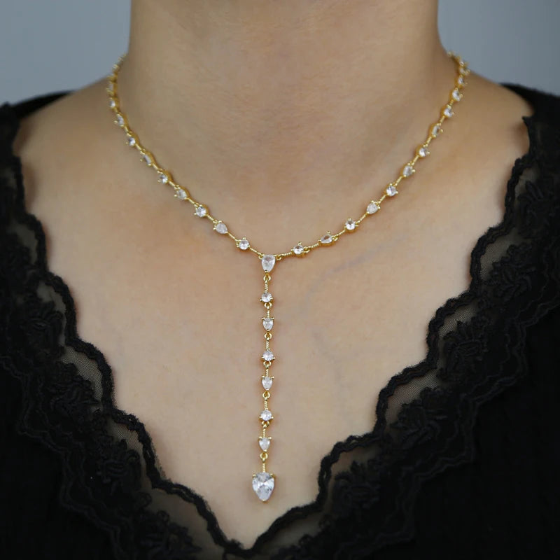 2025 Nuovo geometrico CZ Stazione catena a maglie girocollo sexy lungo lariat collana da donna gioielli di moda con zirconi ghiacciati di alta qualità