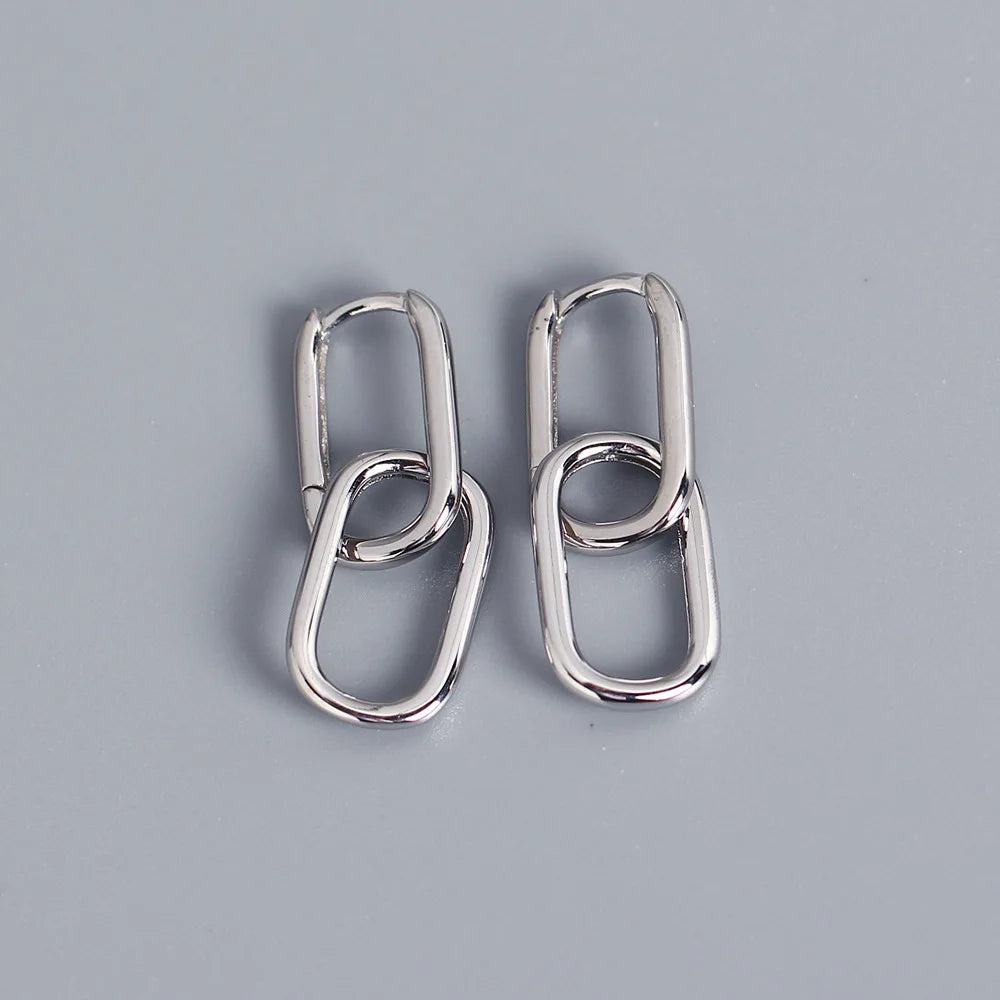 FINS Minimalista Reale S925 Sterling Silver Ovale a Forma di Cuore Orecchini a pendaglio Geometrica Liscia Cerchi Pendientes Plata 925 Gioielli
