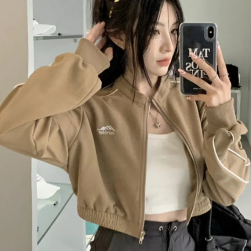 Giacche cool da donna Primavera Autunno Manica lunga Colletto alla coreana per tutte le partite Giovani ragazze Moda College Stile coreano Ins Vintage