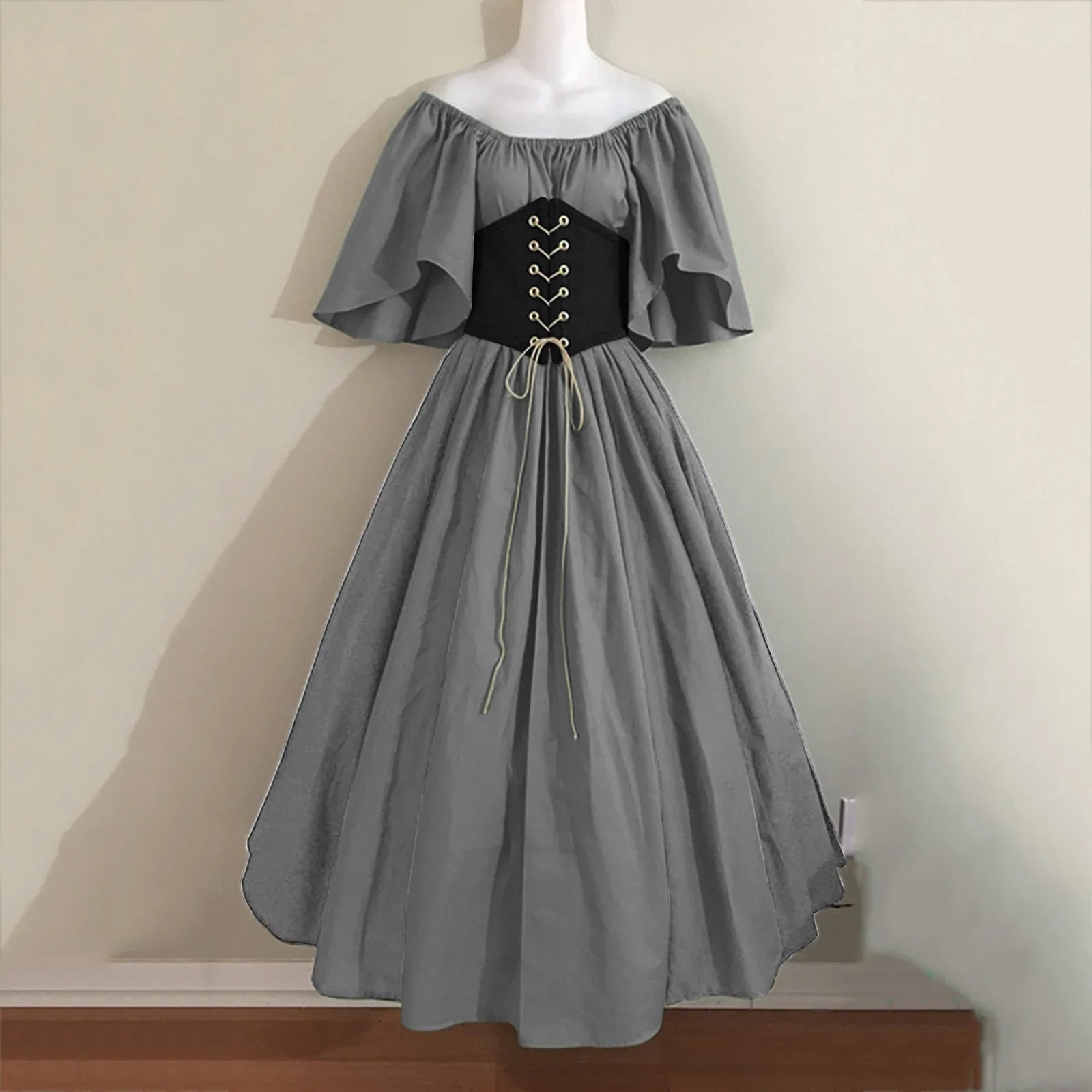 Costumi di Halloween per donna Abito scampanato sottile con colori a contrasto retrò medievale Abito con spalla con una sola parola Love Live Cosplay
