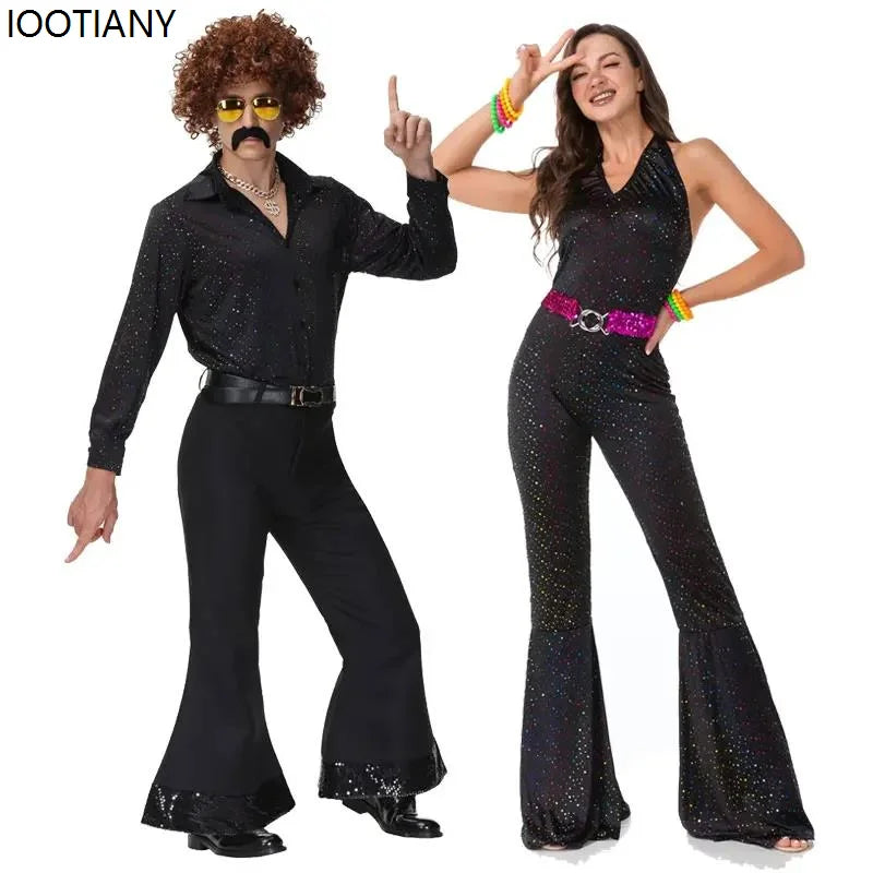 Costumi di coppia da discoteca di Halloween anni '70 Costumi cosplay Costumi hippie retrò anni '80 Uomini e donne Abiti da festa per festival di musica rock
