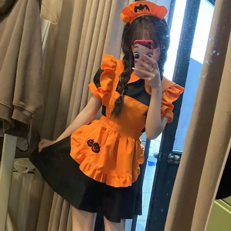 Costume di Halloween cosplay ristorante costume anime ricamo zucca cameriera vestido abito da compleanno per donna