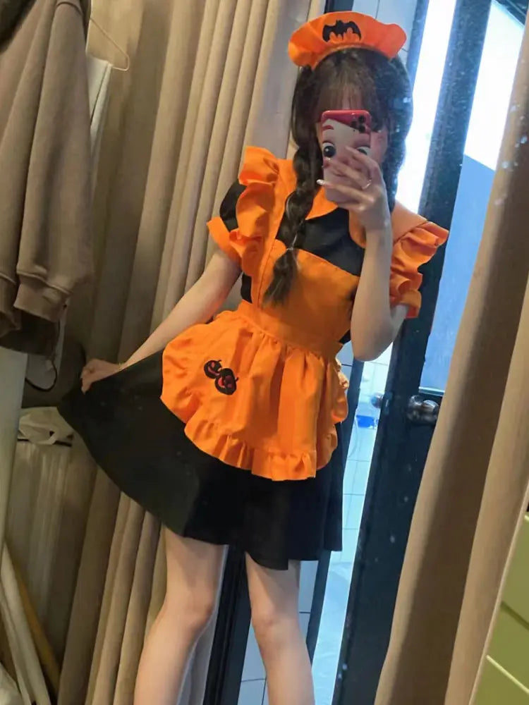 Costume di Halloween cosplay ristorante costume anime ricamo zucca cameriera vestido abito da compleanno per donna
