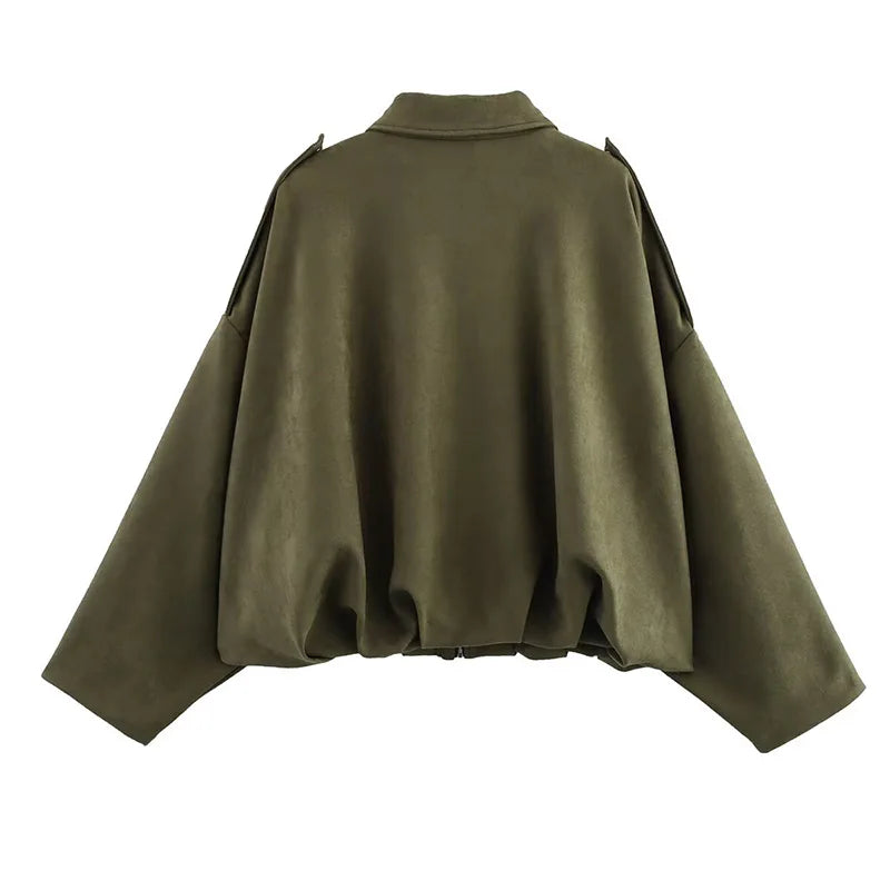 Bomber da donna Cappotti Moda Colletto rovesciato Manica lunga Cappotti larghi Capispalla femminile vintage Top chic