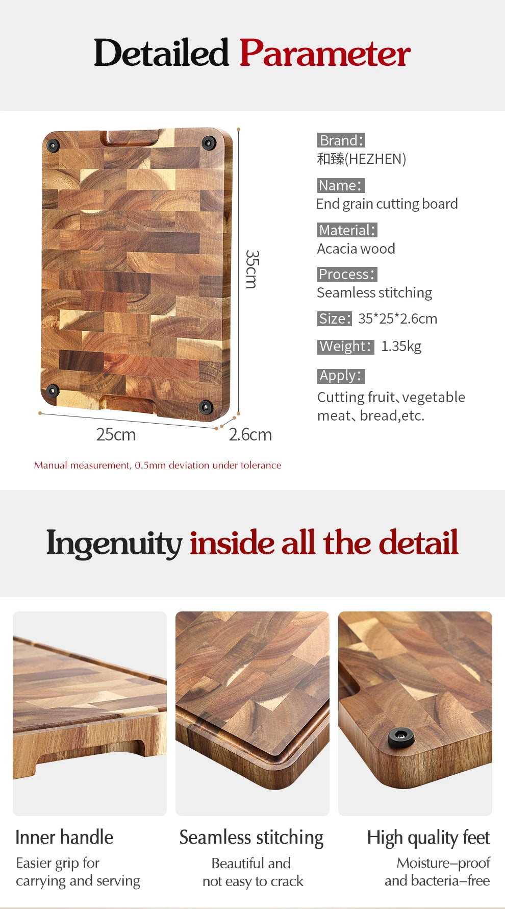HEZHEN tagliere Premium legno di Acacia Splicing accessori da cucina tagliere scarico acqua e utensili da cucina a prova di umidità
