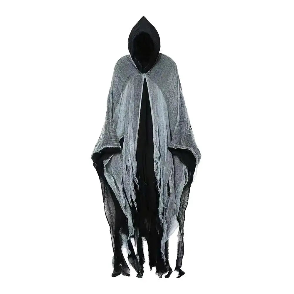 Costumi di Halloween per adulti, mantello da fantasma spaventoso con cappuccio, vestito cosplay da mantello da strega zombie Grim Reaper per la parte di Halloween