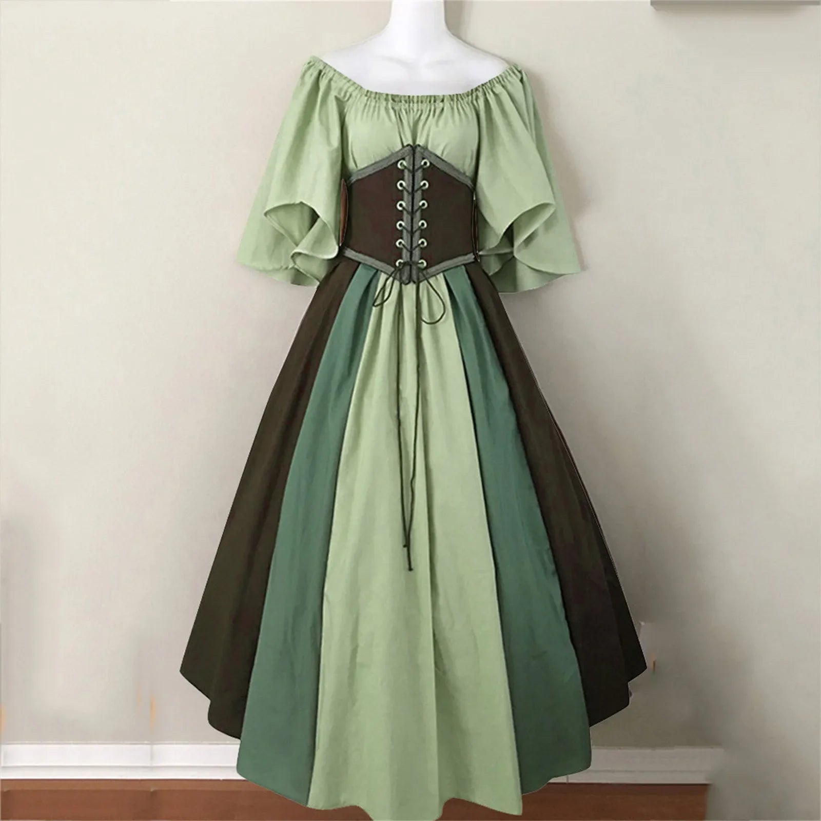 Costumi di Halloween per donna Abito scampanato sottile con colori a contrasto retrò medievale Abito con spalla con una sola parola Love Live Cosplay