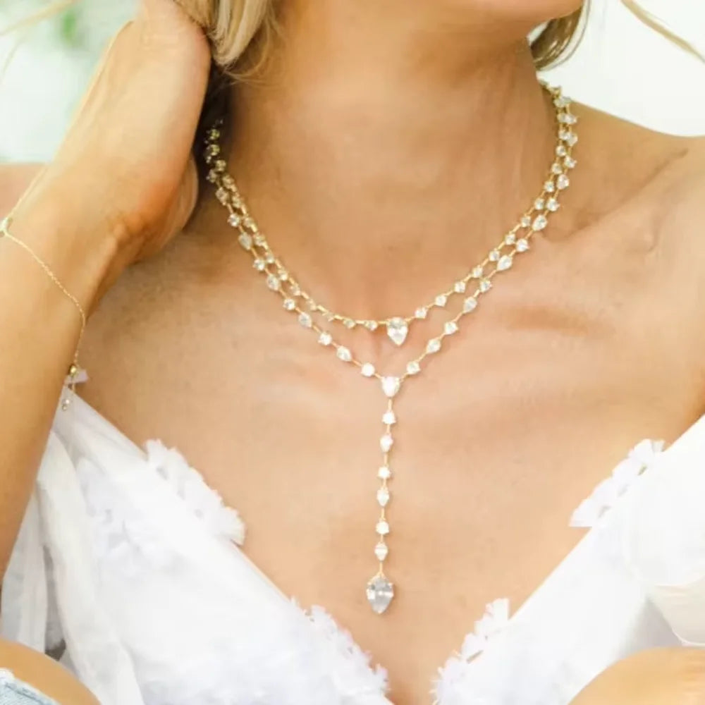 2025 Nuovo geometrico CZ Stazione catena a maglie girocollo sexy lungo lariat collana da donna gioielli di moda con zirconi ghiacciati di alta qualità