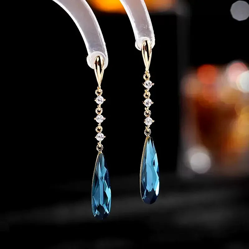 Orecchini pendenti in cristallo blu lucido alla moda per le donne moda semplice ciondolo a goccia d'acqua orecchino ragazza festa gioielli da sposa regali