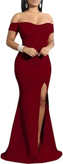 Abiti da sera فساتmaveramaveraة Abito da sera lungo formale con spacco alto e spalle scoperte da donna elegante