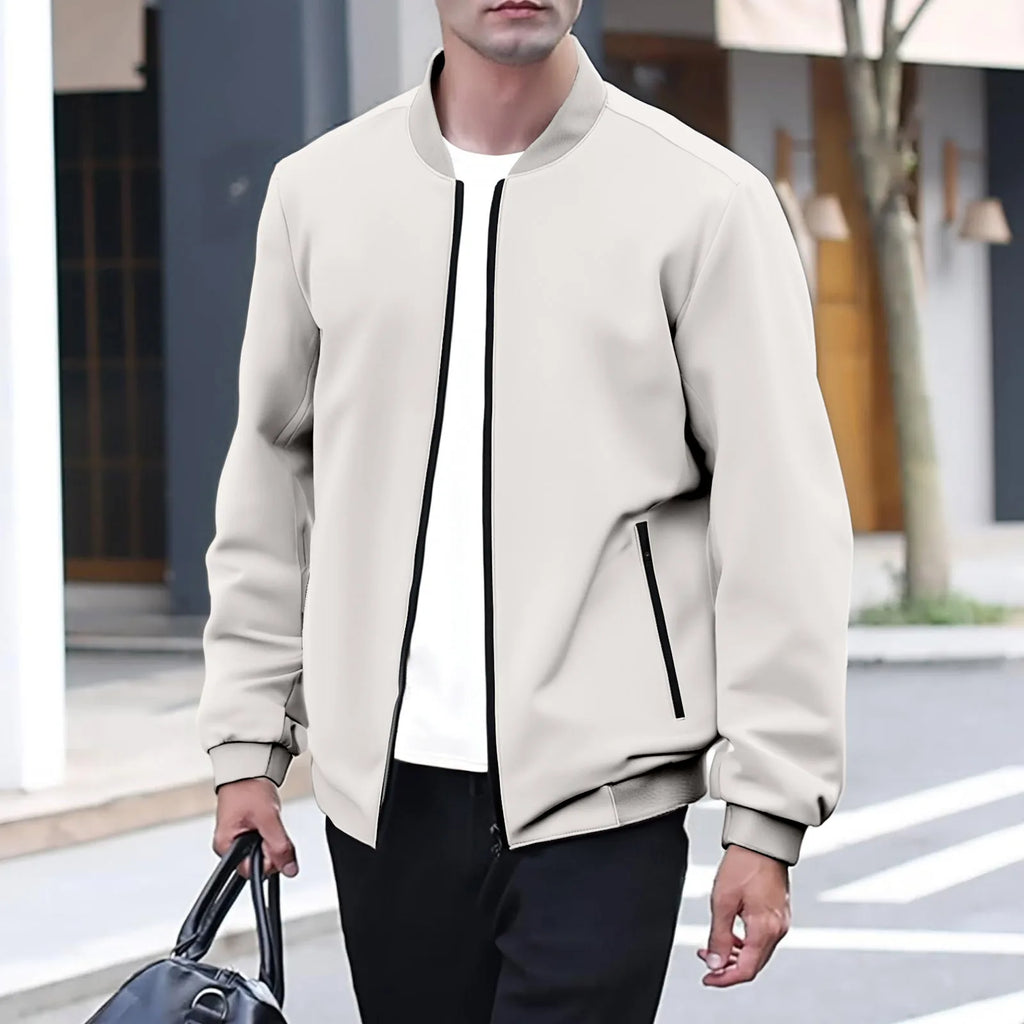 Giacca da baseball da uomo Giacca Top con orlo in colore a contrasto Design semplice Colletto da baseball Stile Abbigliamento quotidiano Primavera Autunno All-Match Basic