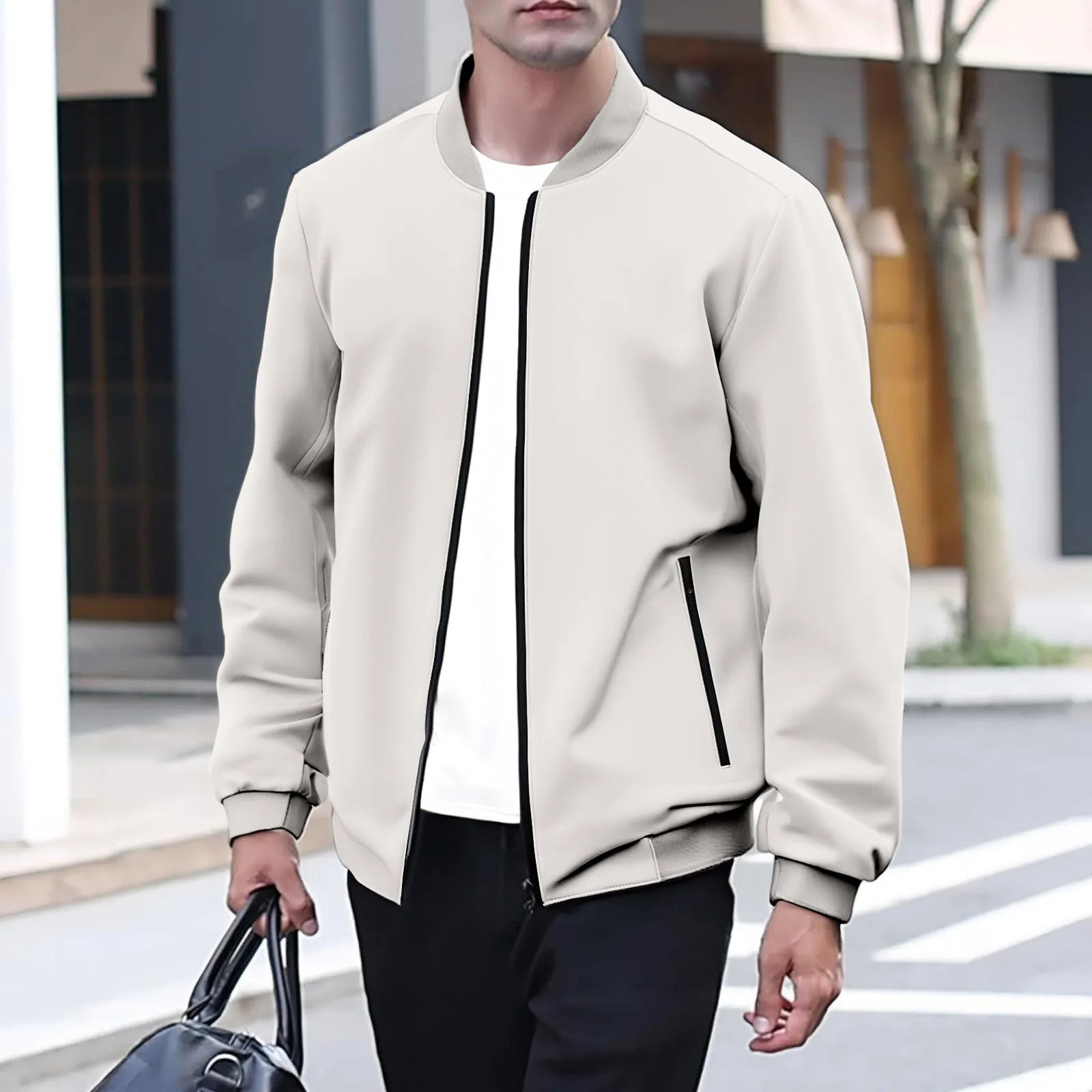 Giacca da baseball da uomo Giacca Top con orlo in colore a contrasto Design semplice Colletto da baseball Stile Abbigliamento quotidiano Primavera Autunno All-Match Basic