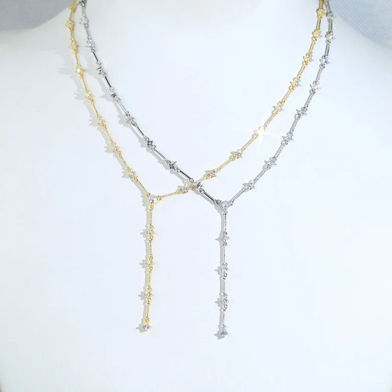2025 Nuovo geometrico CZ Stazione catena a maglie girocollo sexy lungo lariat collana da donna gioielli di moda con zirconi ghiacciati di alta qualità