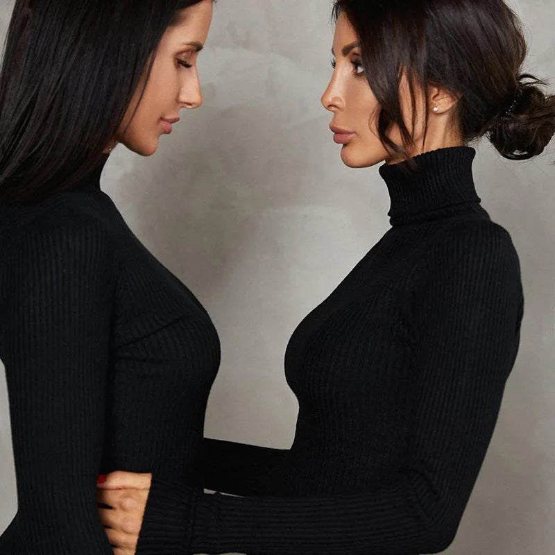 Abiti per le donne 2022 Sexy dolcevita lavorato a maglia vestito aderente donna autunno inverno manica lunga maglione vestito