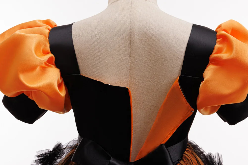 Costume di Halloween per ragazza, performance cosplay, vestito per bambini, vestito arancione + set completo di zucca di costumi per occasioni speciali