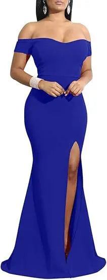 Abiti da sera فساتmaveramaveraة Abito da sera lungo formale con spacco alto e spalle scoperte da donna elegante