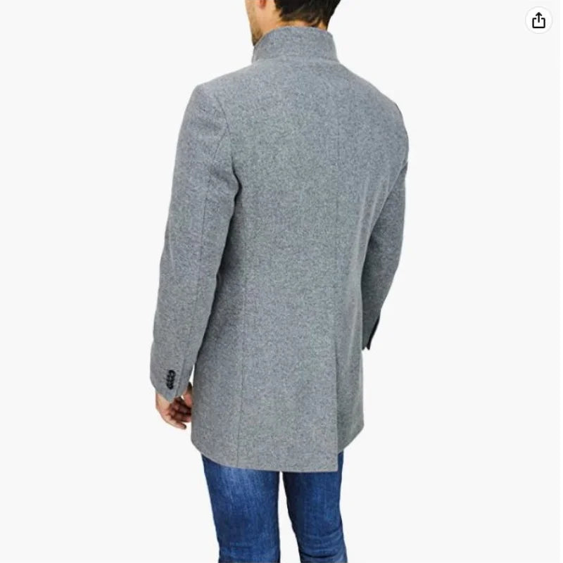 Giacche eleganti Uomo monopetto Janket da uomo in misto lana tinta unita Trench di media lunghezza Cappotto lungo da uomo