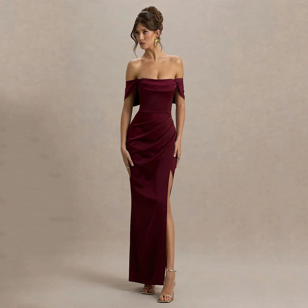 ABITO FORU Elegante abito da sera rosso in jersey per lungo fino al pavimento con colletto a una parola Prom Party Guaina Abiti da festa personalizzati