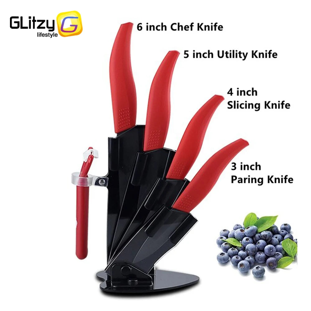 Set di coltelli in ceramica per unità da cucina 3 4 5 6 pollici Utilità per affettare frutta Pelapatate con guaina Lama in zirconia nera Coltello da chef per pane