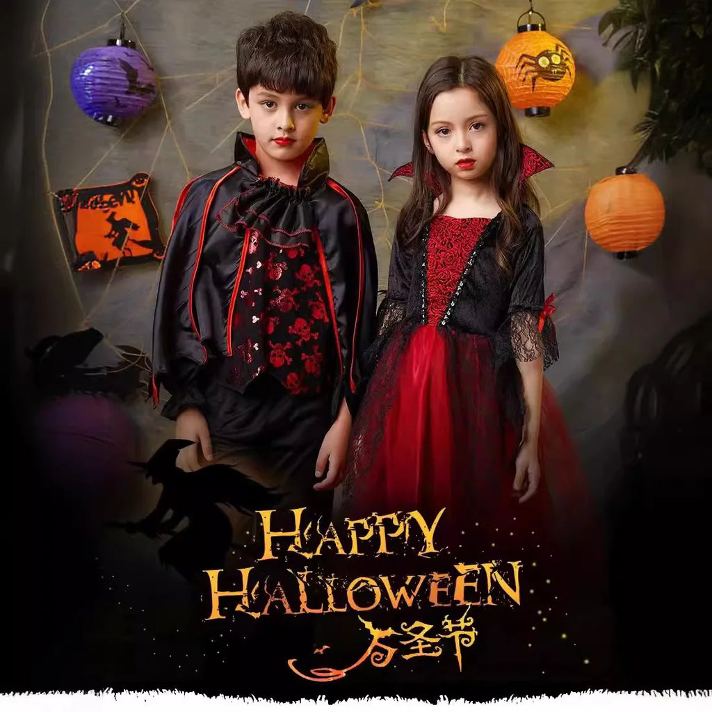 Costume di Halloween per bambini Costume da vampiro fantasy di Halloween Vestito lungo da tutu per ragazze Vestito da carnevale per bambini Abiti di piume gotiche