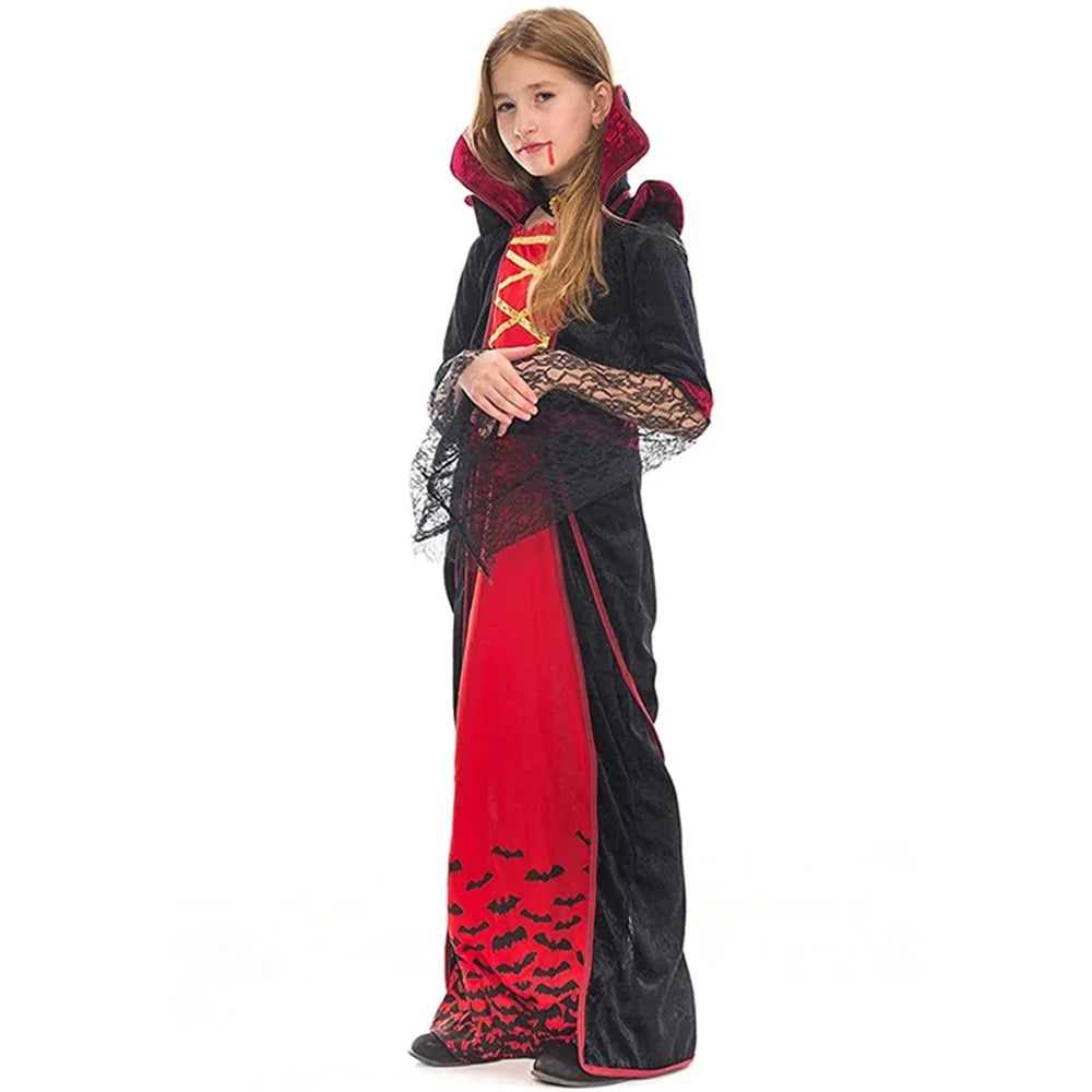 Costumi di Halloween Bambini Horror Vampiro Festa di festa Vestito operato Manica svasata Abiti per spettacoli teatrali Vestito cosplay per ragazza