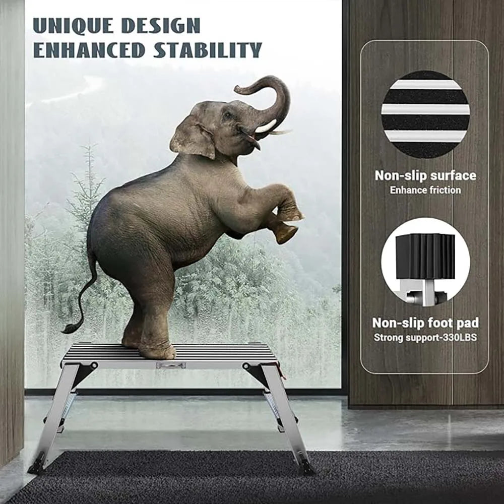 Piattaforma di lavoro, scala a gradini in alluminio, 40 "* 12" * 20 "piattaforma a gradini antiscivolo, resistente banco da lavoro pieghevole capacità 330 libbre per il lavaggio