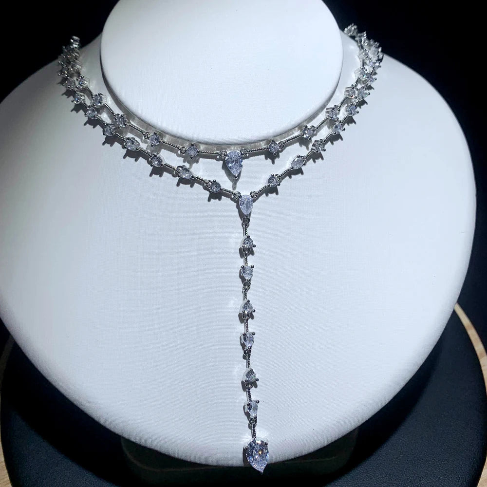 2025 Nuovo geometrico CZ Stazione catena a maglie girocollo sexy lungo lariat collana da donna gioielli di moda con zirconi ghiacciati di alta qualità