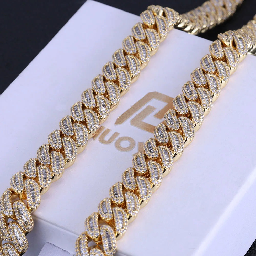 NUOYA Gioielli Hip Hop di Alta Qualità 12mm Bling Iced Cz Rettangolo Diamante Prong Impostazione Collana a Collegamento Cubano Homme