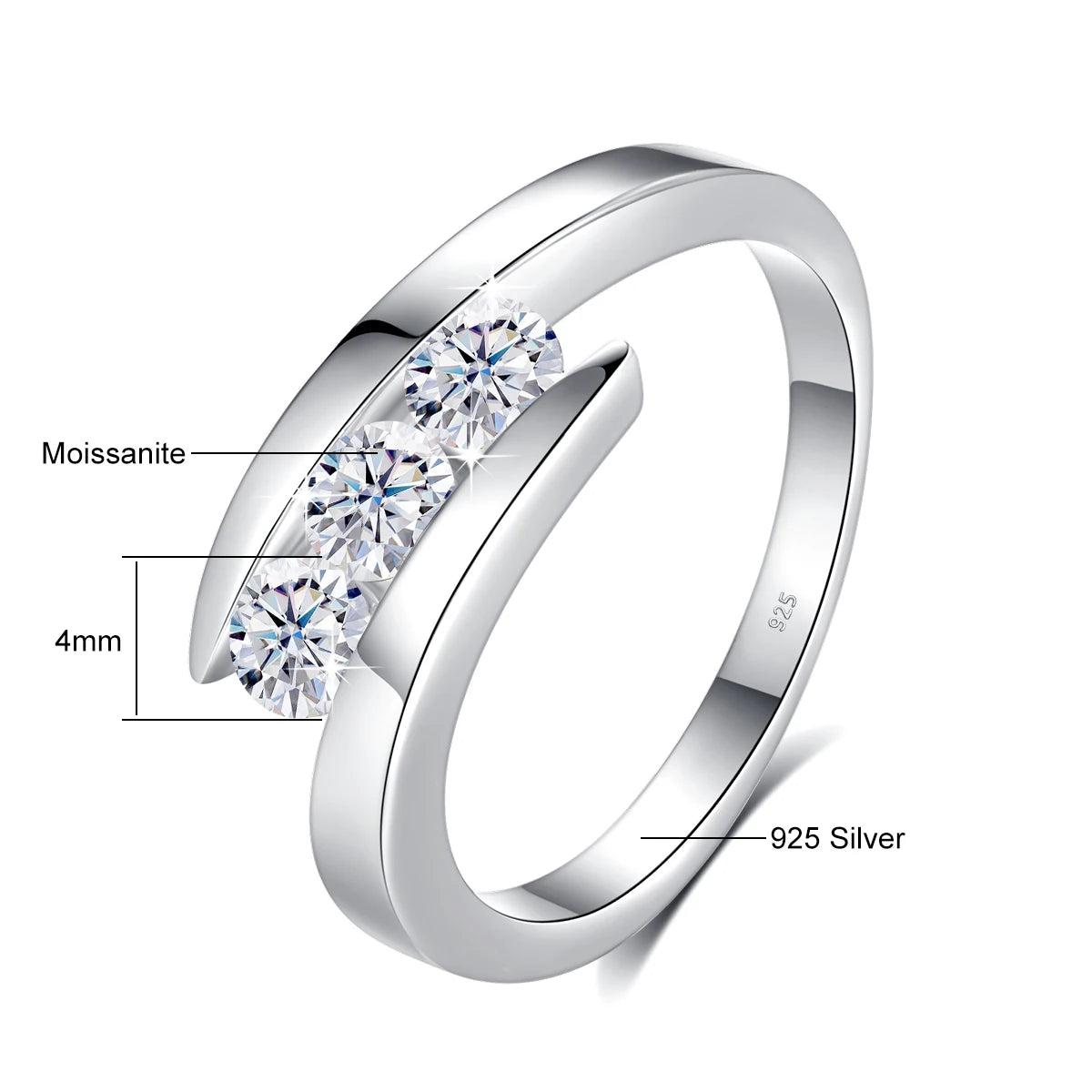Anello in argento Sterling Moissanite 3 Stone per donna con certificato gioielli di fidanzamento di lusso 2024 regalo di tendenza per una ragazza vendita