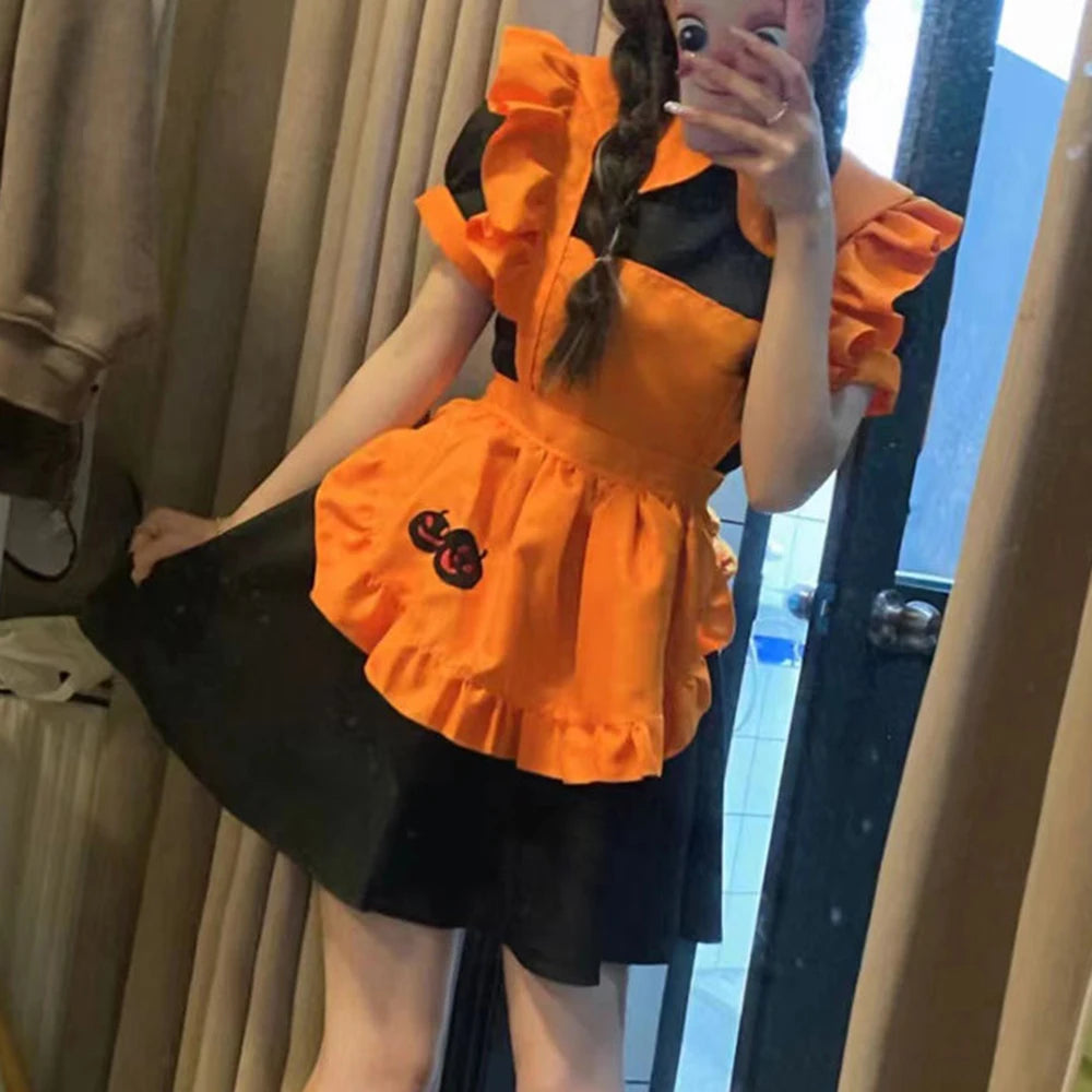 Costume di Halloween cosplay ristorante costume anime ricamo zucca cameriera vestido abito da compleanno per donna