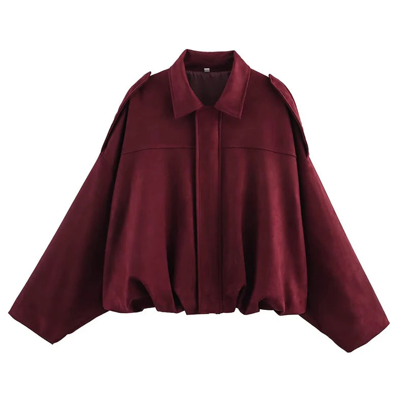 Bomber da donna Cappotti Moda Colletto rovesciato Manica lunga Cappotti larghi Capispalla femminile vintage Top chic