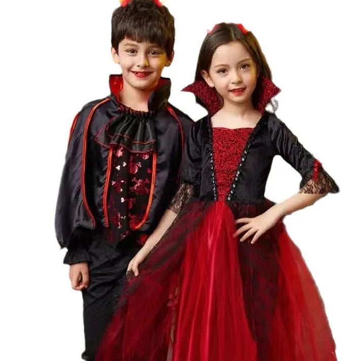 Costume di Halloween per bambini Costume da vampiro fantasy di Halloween Vestito lungo da tutu per ragazze Vestito da carnevale per bambini Abiti di piume gotiche