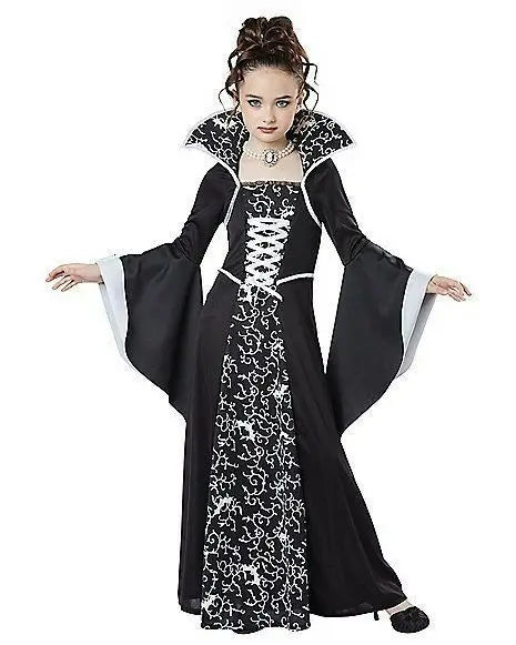 Costume di Halloween per bambini Costume da vampiro fantasy di Halloween Vestito lungo da tutu per ragazze Vestito da carnevale per bambini Abiti di piume gotiche