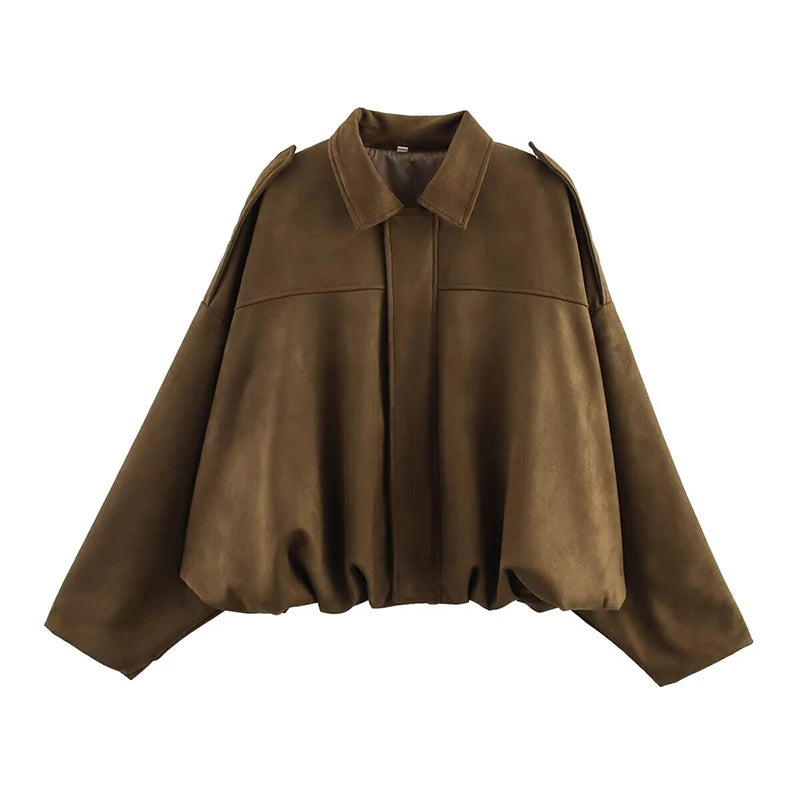 Bomber da donna Cappotti Moda Colletto rovesciato Manica lunga Cappotti larghi Capispalla femminile vintage Top chic