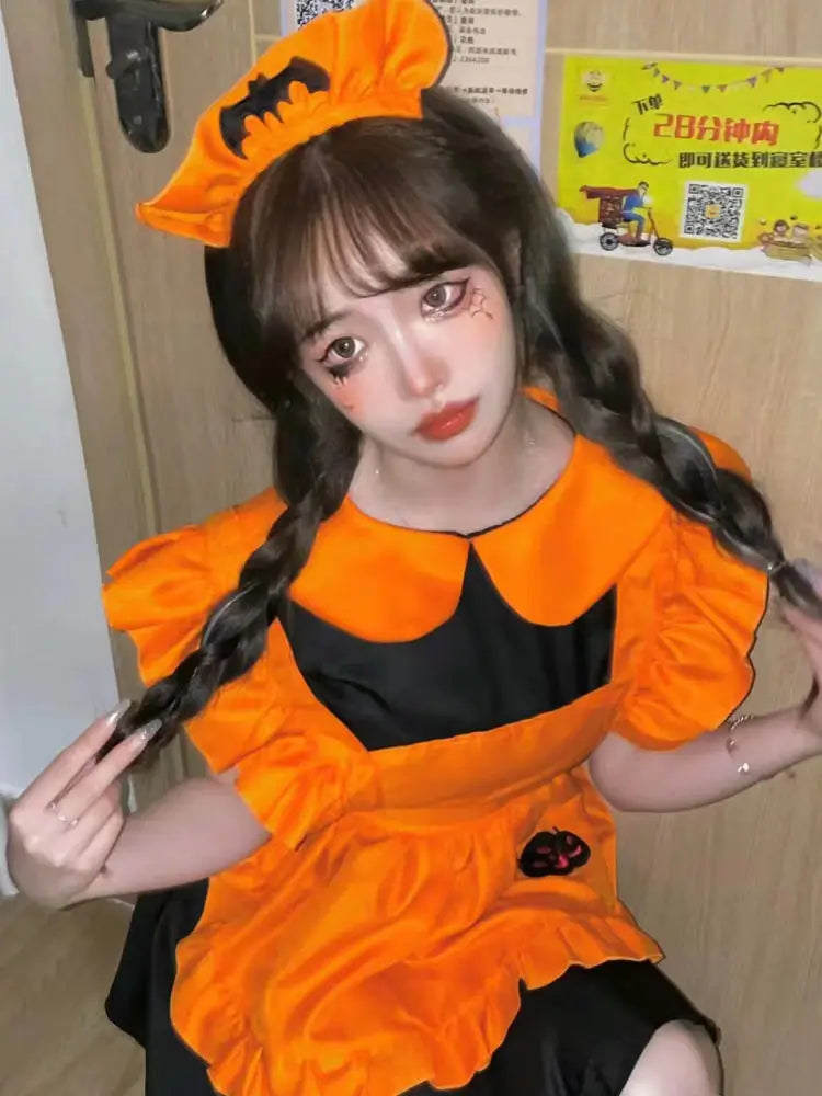 Costume di Halloween cosplay ristorante costume anime ricamo zucca cameriera vestido abito da compleanno per donna