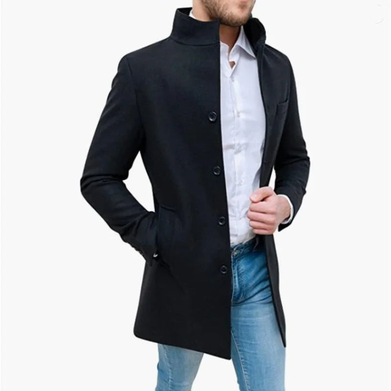 Giacche eleganti Uomo monopetto Janket da uomo in misto lana tinta unita Trench di media lunghezza Cappotto lungo da uomo