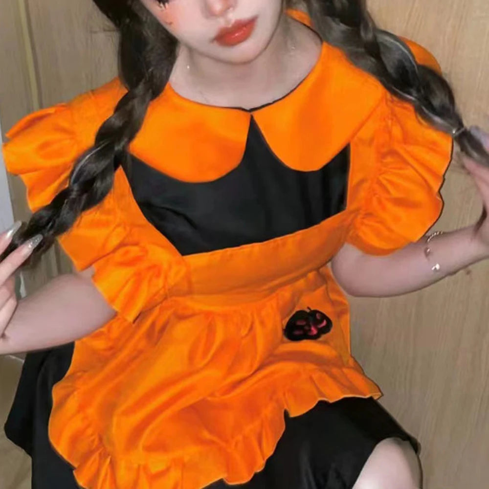 Costume di Halloween cosplay ristorante costume anime ricamo zucca cameriera vestido abito da compleanno per donna