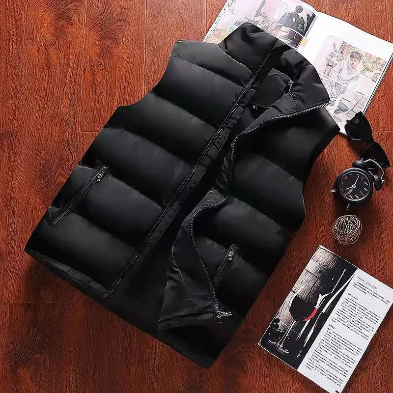 Giacca da gilet da uomo Giacche calde senza maniche Cappotto invernale con cerniera impermeabile Colletto alla coreana autunnale Gilet casual Abbigliamento di marca