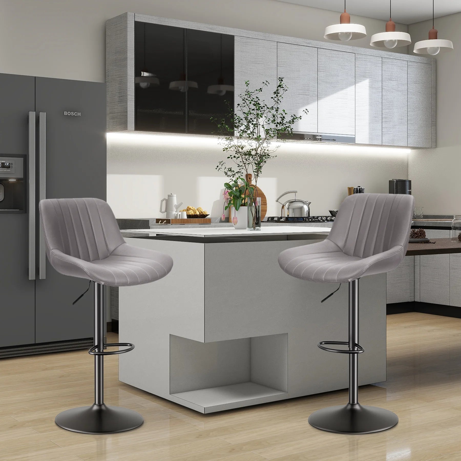 Sgabello da Bar Set da 2 pezzi, sgabello da Bar girevole moderno regolabile con schienale, sedia da banco in tessuto ad alte prestazioni