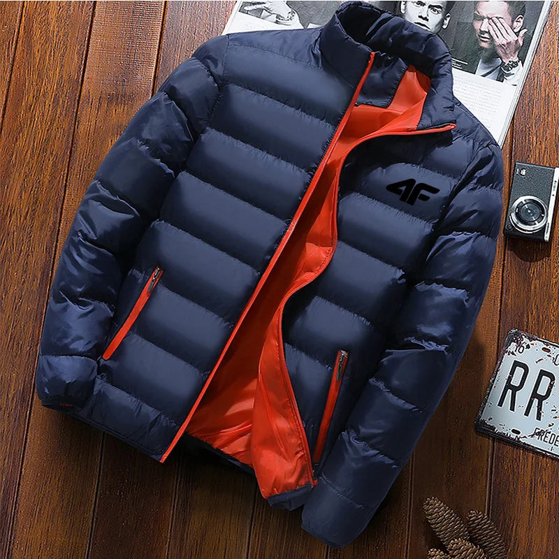 Giacca casual da uomo, giacca a vento impermeabile, tinta unita calda con cerniera, taglia grande, autunno e inverno