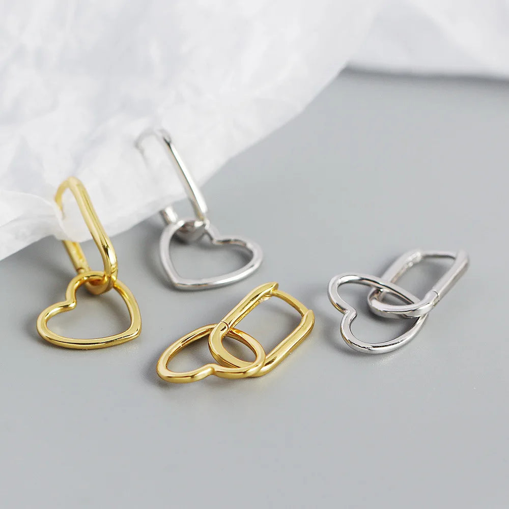 FINS Minimalista Reale S925 Sterling Silver Ovale a Forma di Cuore Orecchini a pendaglio Geometrica Liscia Cerchi Pendientes Plata 925 Gioielli