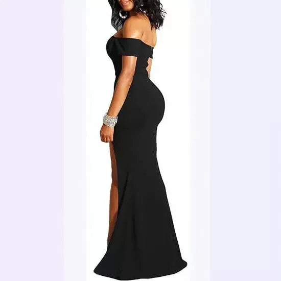 Abiti da sera فساتmaveramaveraة Abito da sera lungo formale con spacco alto e spalle scoperte da donna elegante