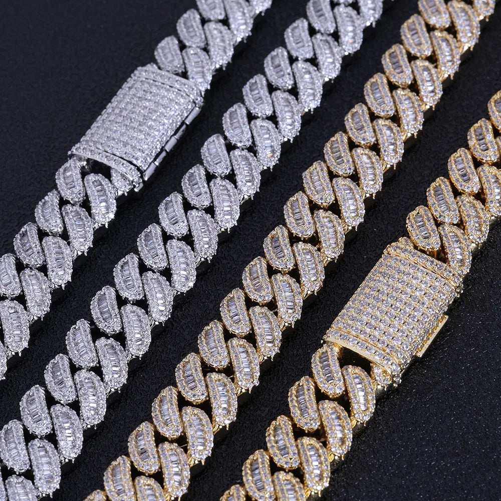 NUOYA Gioielli Hip Hop di Alta Qualità 12mm Bling Iced Cz Rettangolo Diamante Prong Impostazione Collana a Collegamento Cubano Homme