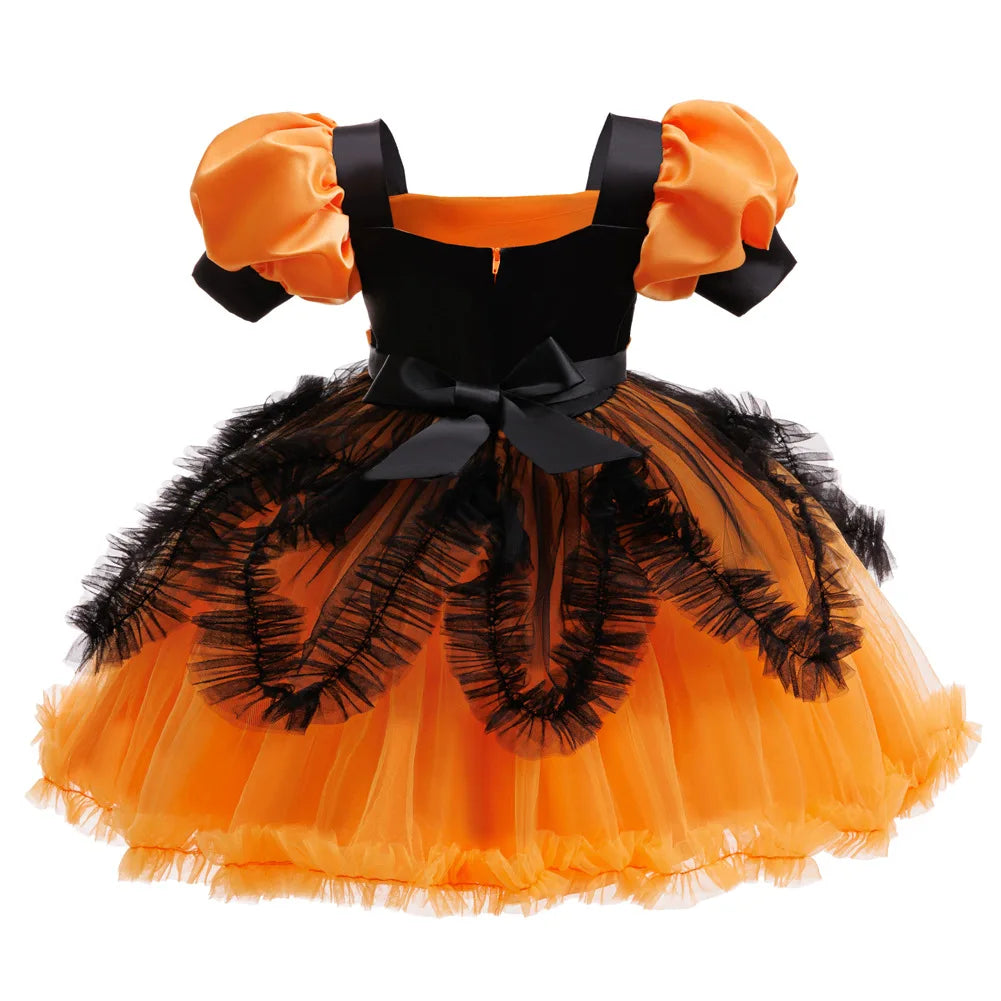 Costume di Halloween per ragazza, performance cosplay, vestito per bambini, vestito arancione + set completo di zucca di costumi per occasioni speciali
