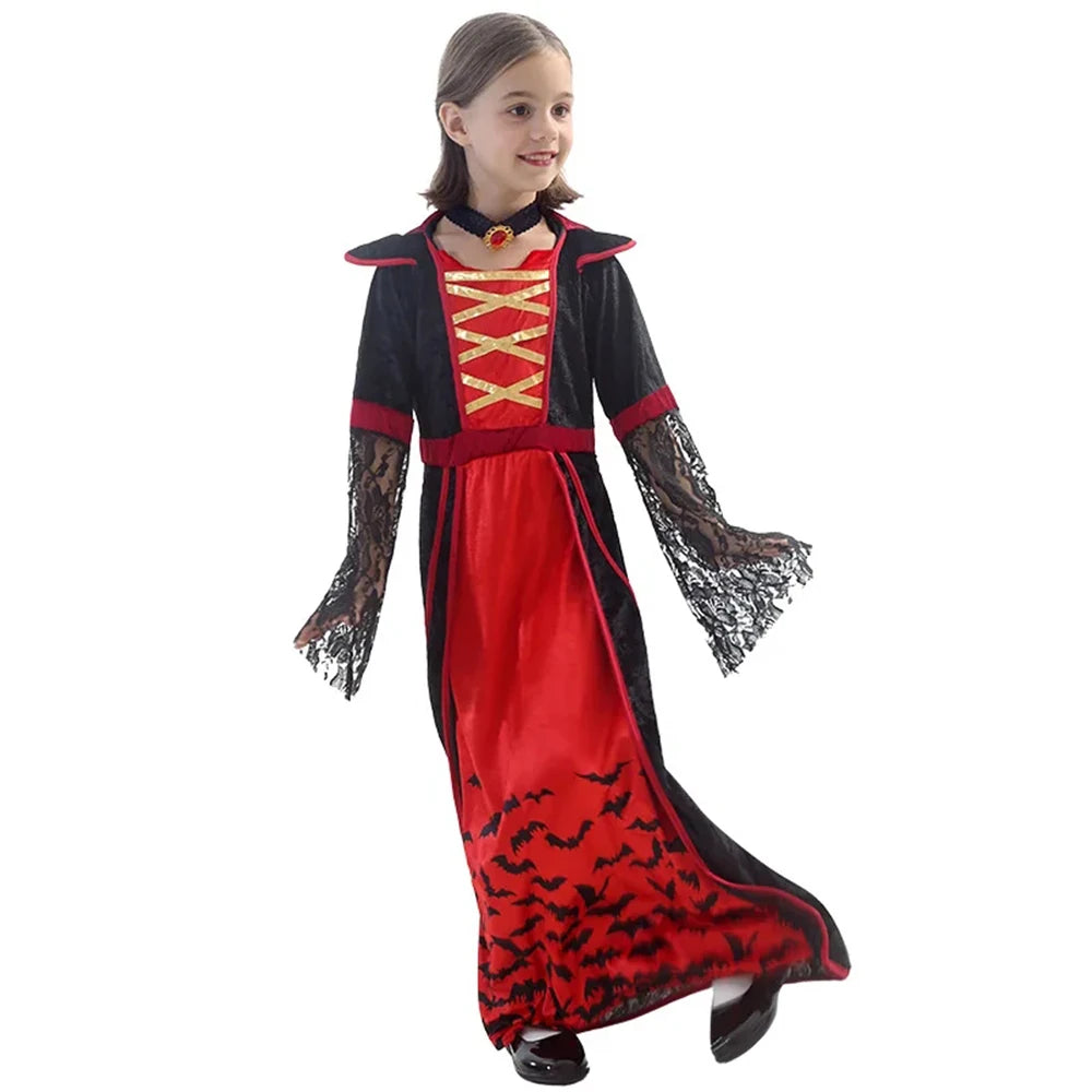 Costumi di Halloween Bambini Horror Vampiro Festa di festa Vestito operato Manica svasata Abiti per spettacoli teatrali Vestito cosplay per ragazza