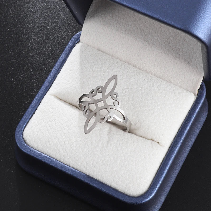 Anello da donna con nodo da strega, stregoneria, anello regolabile con apertura soprannaturale in acciaio inossidabile, gioielli con amuleto con nodo celtico irlandese