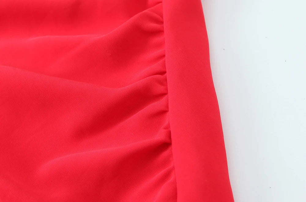 Abito midi drappeggiato da donna, collo dritto, spalline sottili, abiti femminili senza schienale, moda chic
