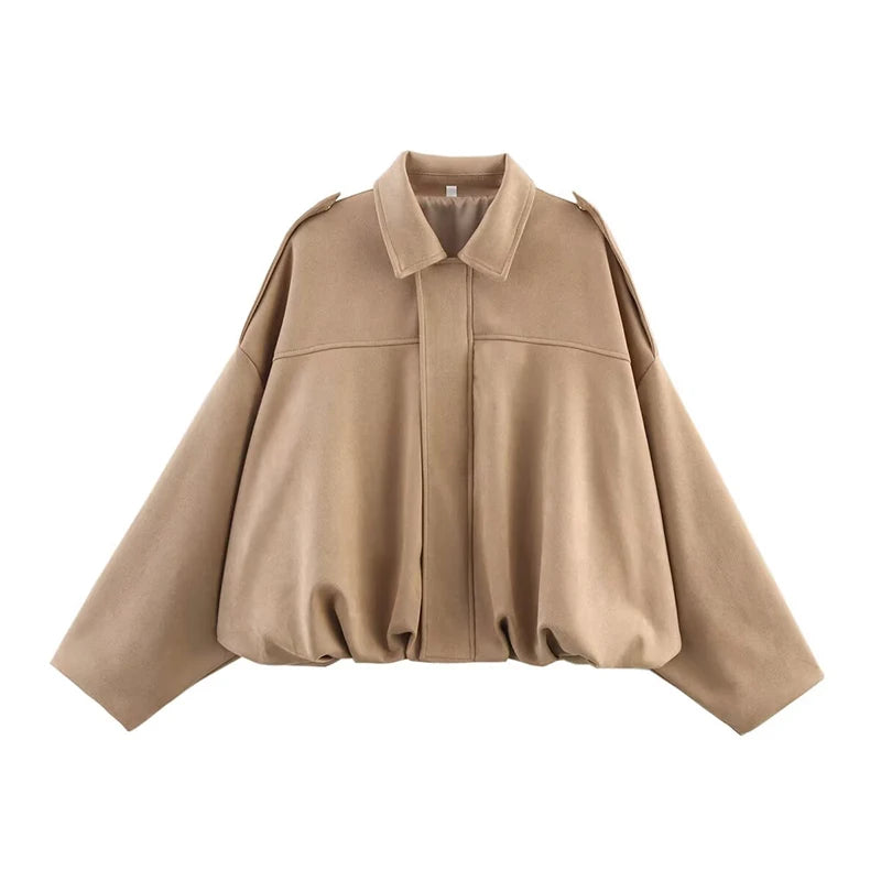 Bomber da donna Cappotti Moda Colletto rovesciato Manica lunga Cappotti larghi Capispalla femminile vintage Top chic