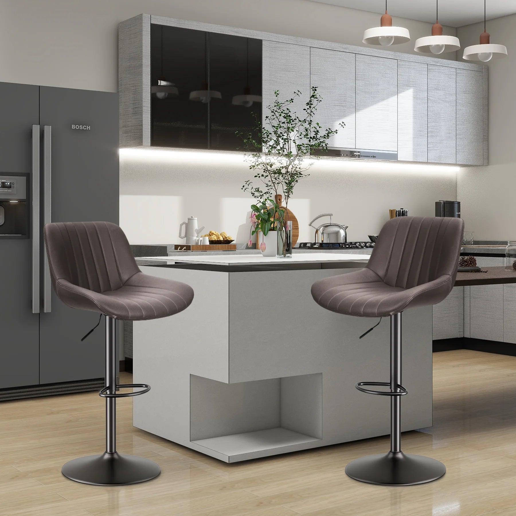 Sgabello da Bar Set da 2 pezzi, sgabello da Bar girevole moderno regolabile con schienale, sedia da banco in tessuto ad alte prestazioni
